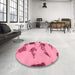 Round Machine Washable Abstract Hot Pink Rug in a Office, wshabs990