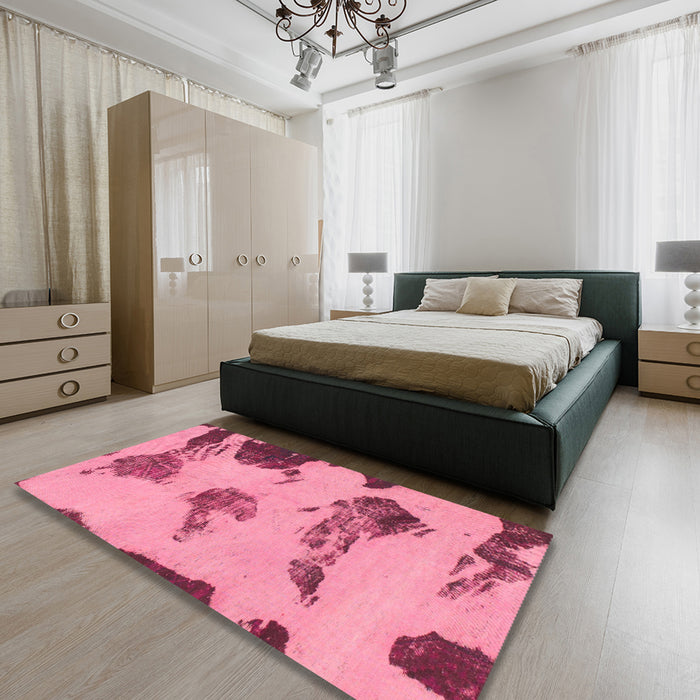 Machine Washable Abstract Hot Pink Rug in a Bedroom, wshabs990
