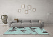 Machine Washable Abstract Turquoise Modern Area Rugs in a Living Room,, wshabs990turq
