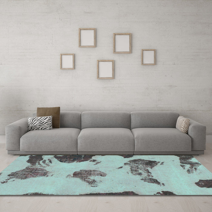 Machine Washable Abstract Turquoise Modern Area Rugs in a Living Room,, wshabs990turq