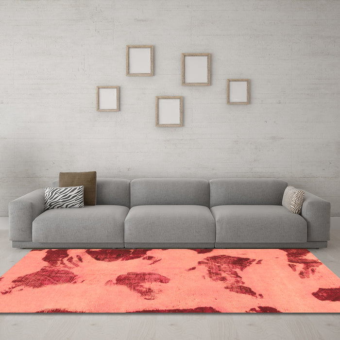 Machine Washable Abstract Orange Modern Area Rugs in a Living Room, wshabs990org