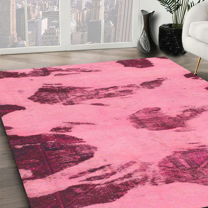 Machine Washable Abstract Hot Pink Rug in a Family Room, wshabs990