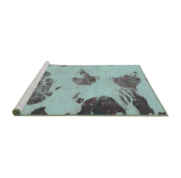 Sideview of Machine Washable Abstract Turquoise Modern Area Rugs, wshabs990turq
