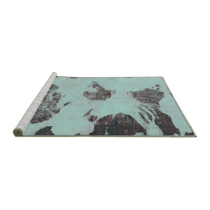 Sideview of Machine Washable Abstract Turquoise Modern Area Rugs, wshabs990turq