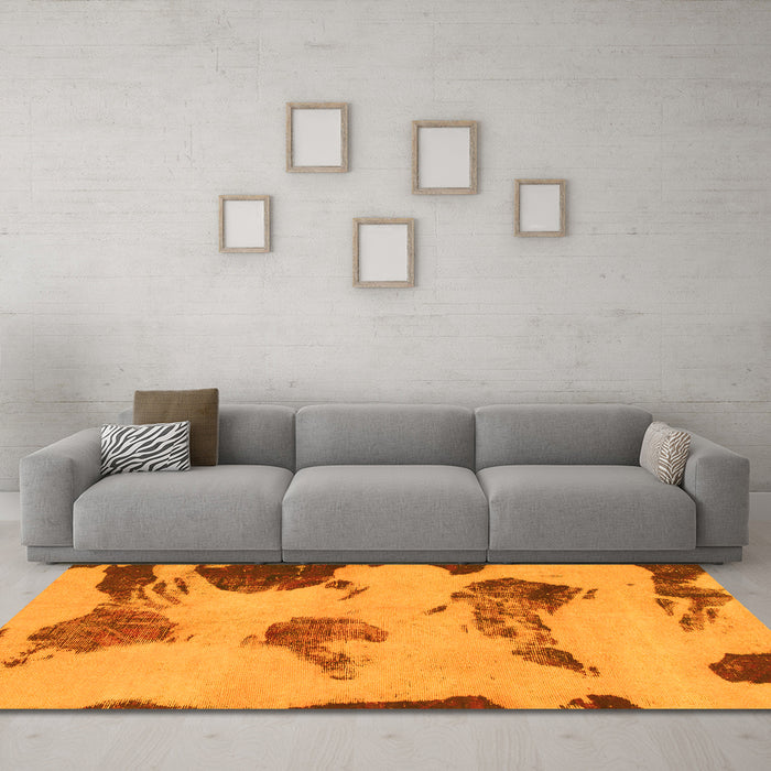 Machine Washable Abstract Yellow Modern Rug in a Living Room, wshabs990yw