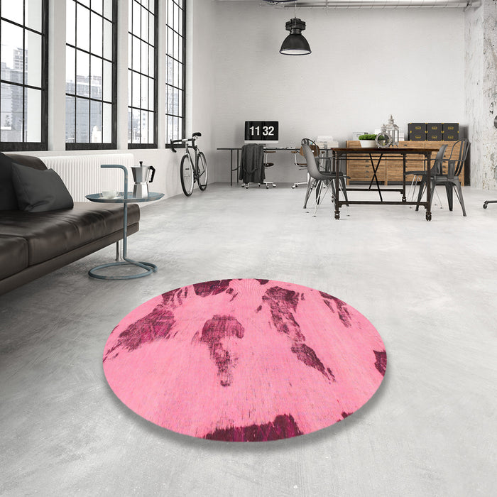 Round Abstract Hot Pink Modern Rug in a Office, abs990