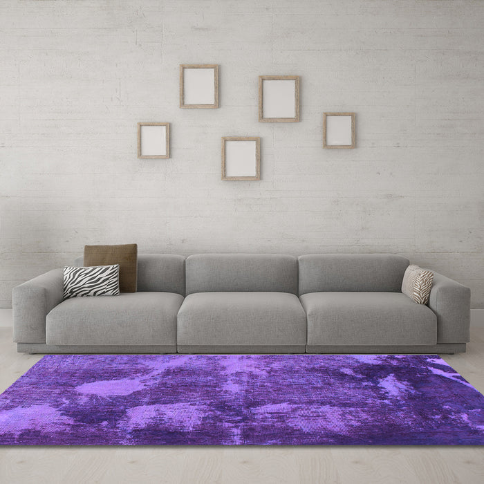 Machine Washable Abstract Purple Modern Area Rugs in a Living Room, wshabs991pur