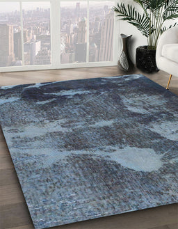 Abstract Cadet Blue Green Modern Rug in Family Room, abs991