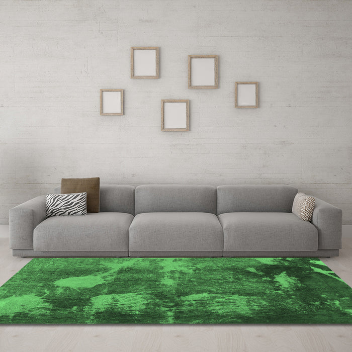 Machine Washable Abstract Emerald Green Modern Area Rugs in a Living Room,, wshabs991emgrn