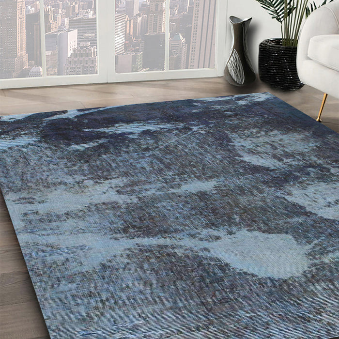 Abstract Cadet Blue Green Modern Rug in Family Room, abs991