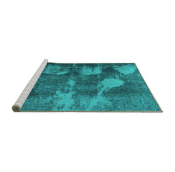 Sideview of Machine Washable Abstract Turquoise Modern Area Rugs, wshabs991turq