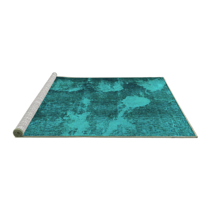 Sideview of Machine Washable Abstract Turquoise Modern Area Rugs, wshabs991turq