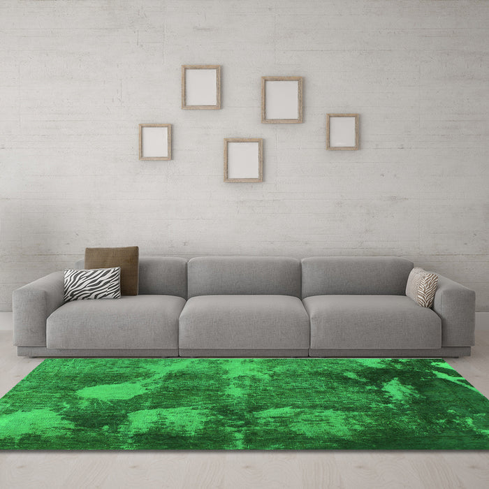 Machine Washable Abstract Green Modern Area Rugs in a Living Room,, wshabs991grn