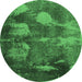 Round Machine Washable Abstract Emerald Green Modern Area Rugs, wshabs991emgrn