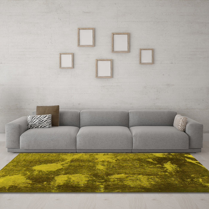 Machine Washable Abstract Yellow Modern Rug in a Living Room, wshabs991yw