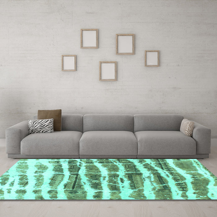 Machine Washable Abstract Turquoise Modern Area Rugs in a Living Room,, wshabs992turq