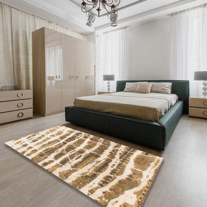 Abstract Light Brown Modern Rug in a Bedroom, abs992