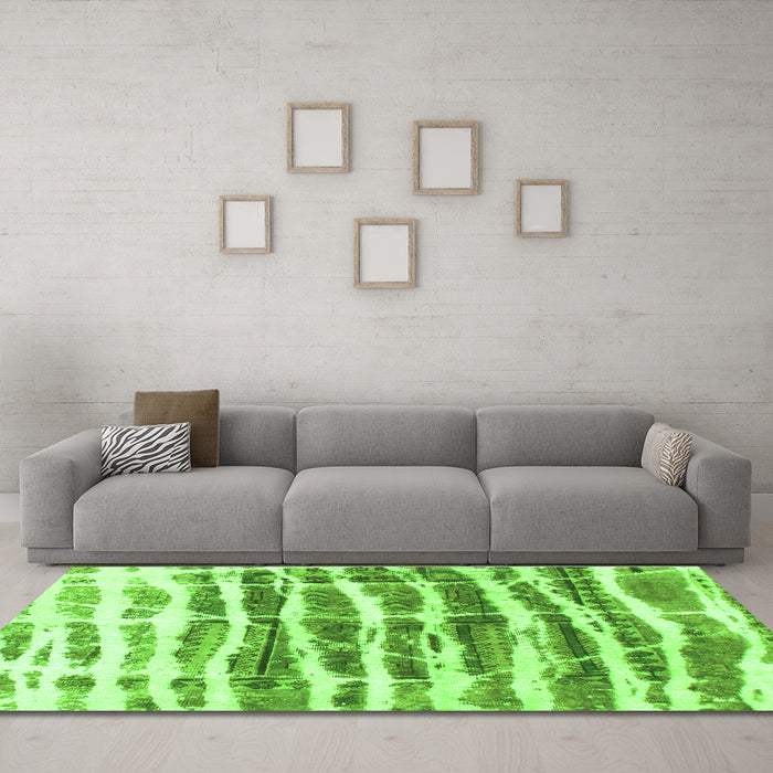 Machine Washable Abstract Green Modern Area Rugs in a Living Room,, wshabs992grn