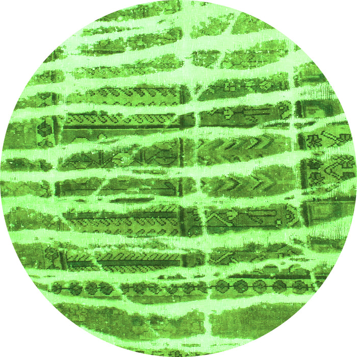 Round Machine Washable Abstract Green Modern Area Rugs, wshabs992grn