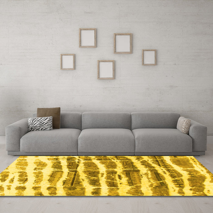 Machine Washable Abstract Yellow Modern Rug in a Living Room, wshabs992yw