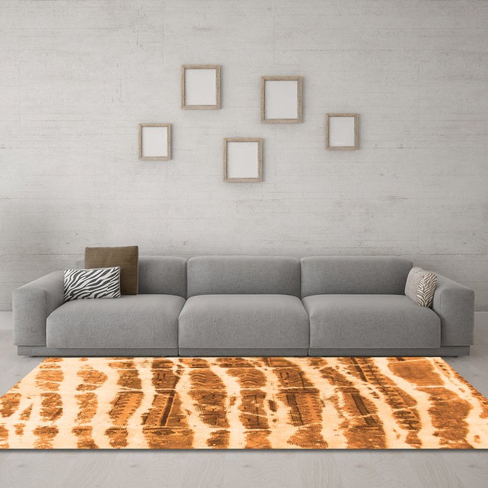 Machine Washable Abstract Orange Modern Area Rugs in a Living Room, wshabs992org