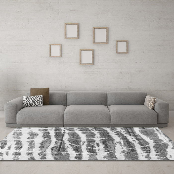Machine Washable Abstract Gray Modern Rug in a Living Room,, wshabs992gry