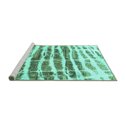 Sideview of Machine Washable Abstract Turquoise Modern Area Rugs, wshabs992turq