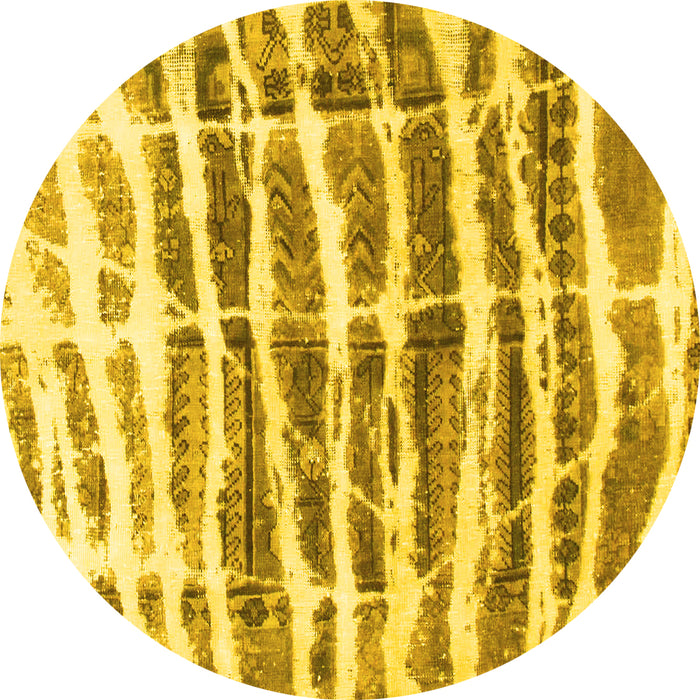 Round Machine Washable Abstract Yellow Modern Rug, wshabs992yw