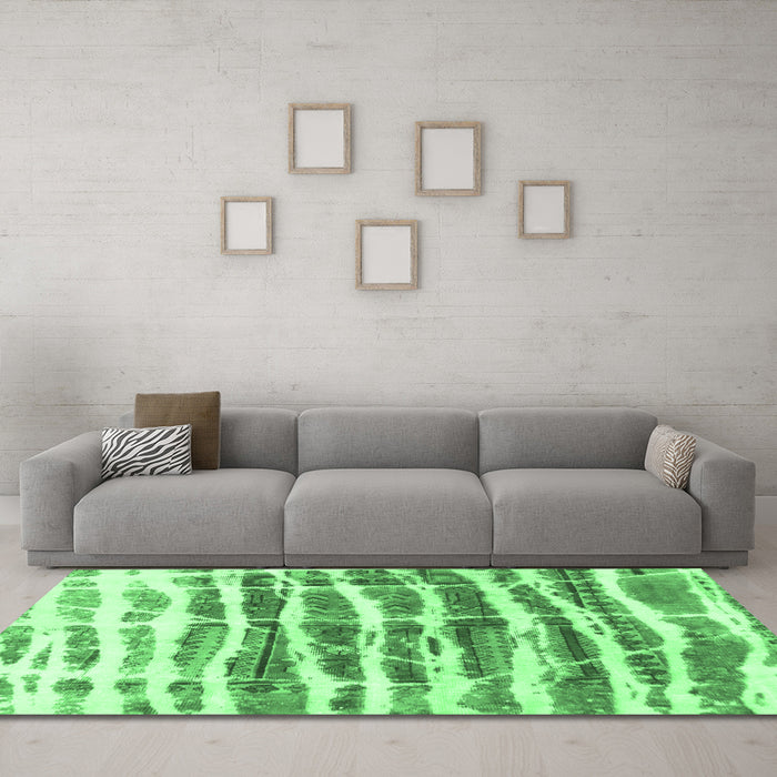 Machine Washable Abstract Emerald Green Modern Area Rugs in a Living Room,, wshabs992emgrn