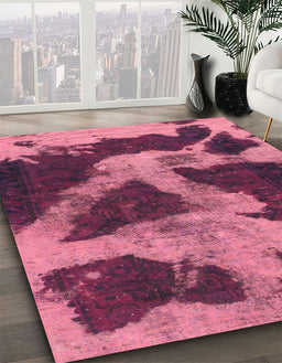 Machine Washable Abstract Dark Pink Rug in a Family Room, wshabs993