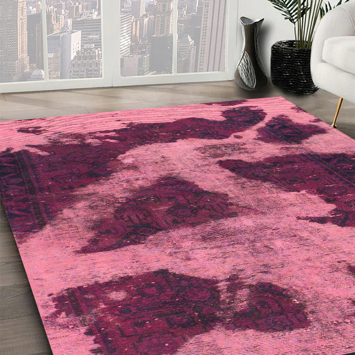 Abstract Dark Pink Modern Rug in Family Room, abs993