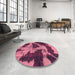 Round Abstract Dark Pink Modern Rug in a Office, abs993