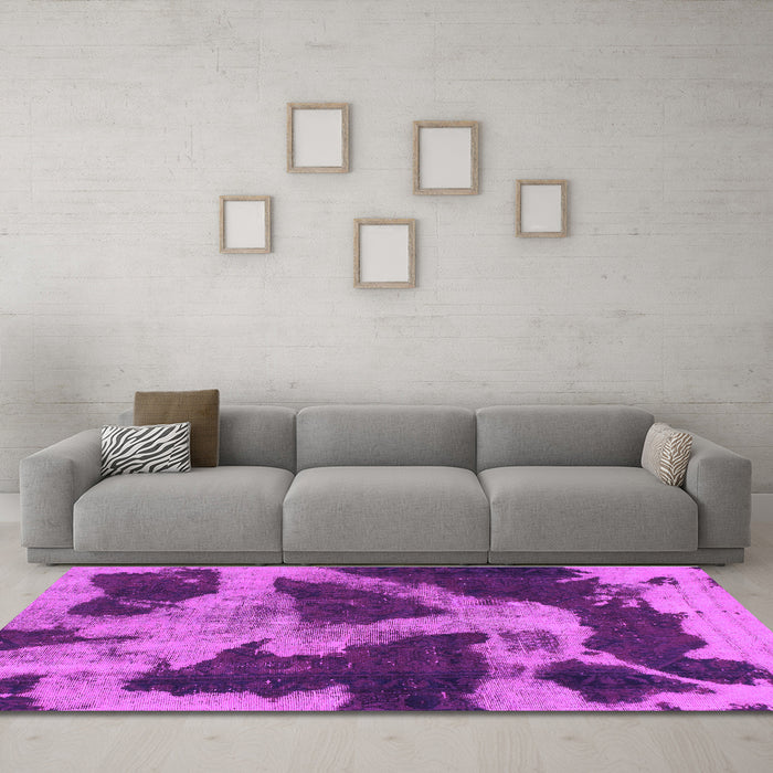 Machine Washable Abstract Purple Modern Area Rugs in a Living Room, wshabs993pur