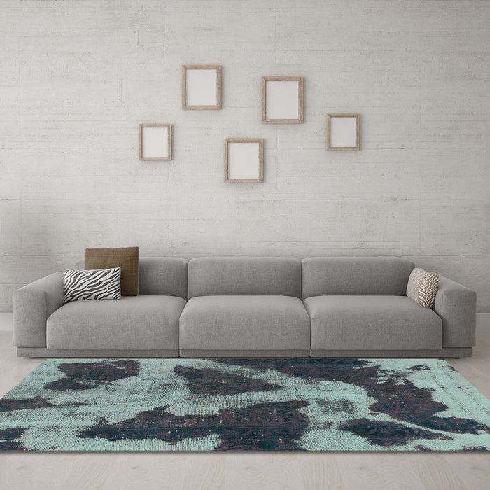 Machine Washable Abstract Turquoise Modern Area Rugs in a Living Room,, wshabs993turq