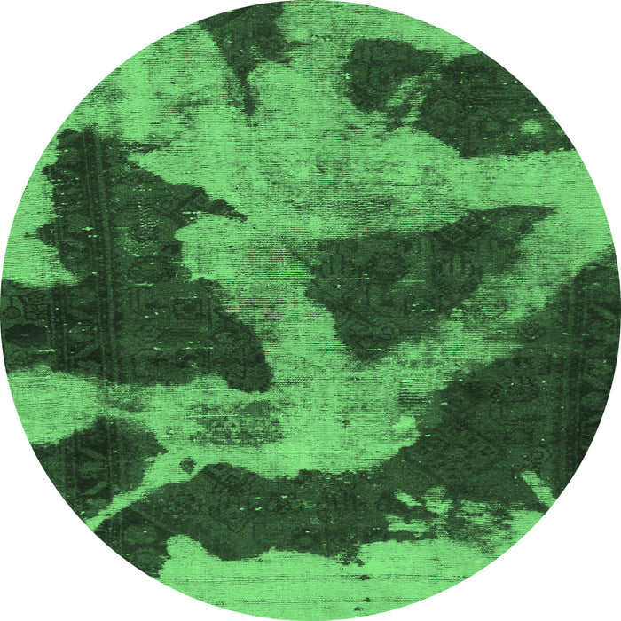 Round Machine Washable Abstract Emerald Green Modern Area Rugs, wshabs993emgrn