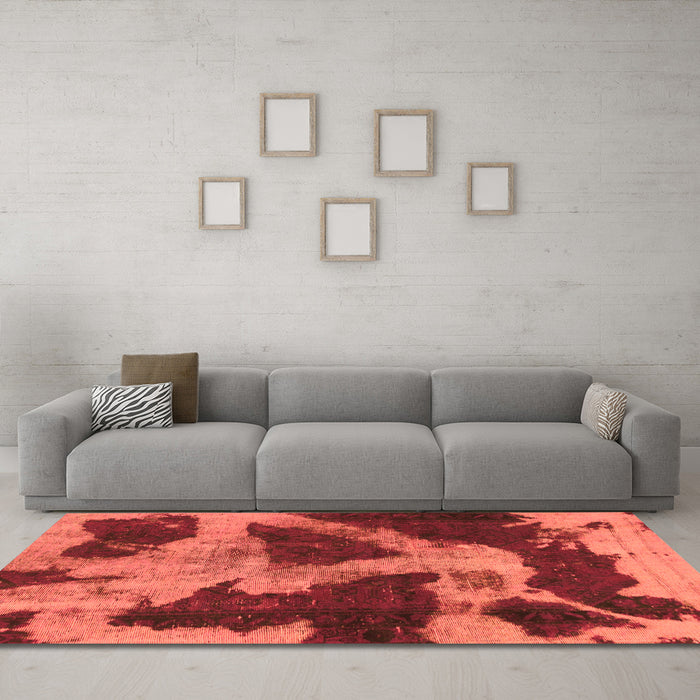 Machine Washable Abstract Orange Modern Area Rugs in a Living Room, wshabs993org