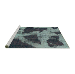 Sideview of Machine Washable Abstract Turquoise Modern Area Rugs, wshabs993turq