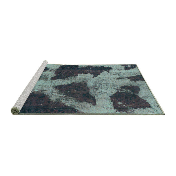 Sideview of Machine Washable Abstract Turquoise Modern Area Rugs, wshabs993turq