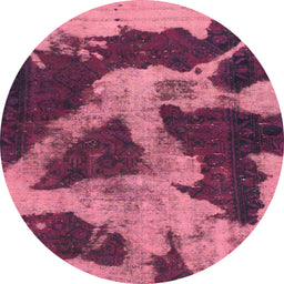 Round Machine Washable Abstract Dark Pink Rug, wshabs993
