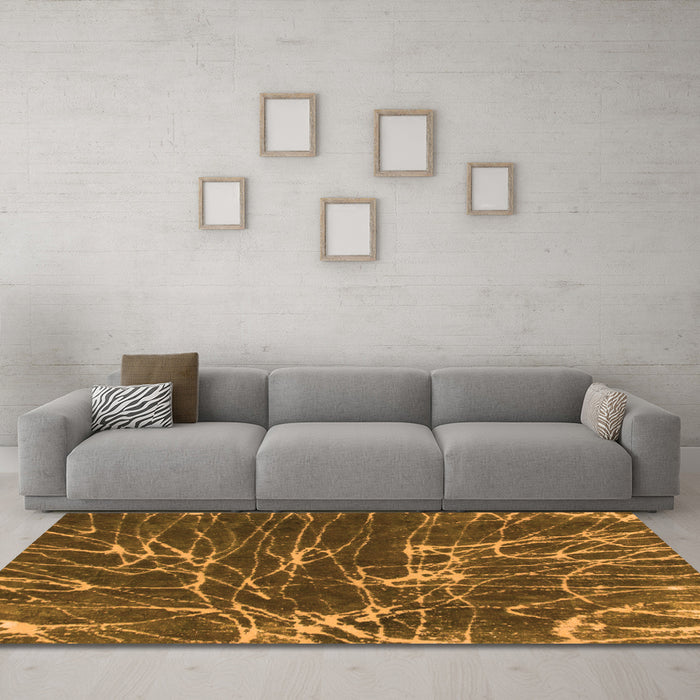 Machine Washable Abstract Orange Modern Area Rugs in a Living Room, wshabs994org