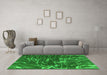 Machine Washable Abstract Green Modern Area Rugs in a Living Room,, wshabs994grn