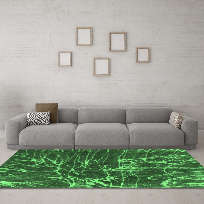 Machine Washable Abstract Emerald Green Modern Area Rugs in a Living Room,, wshabs994emgrn