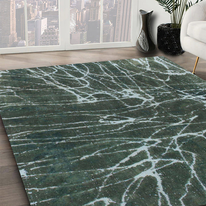 Machine Washable Abstract Charcoal Blue Rug in a Family Room, wshabs994