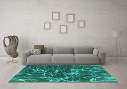 Machine Washable Abstract Turquoise Modern Area Rugs in a Living Room,, wshabs994turq