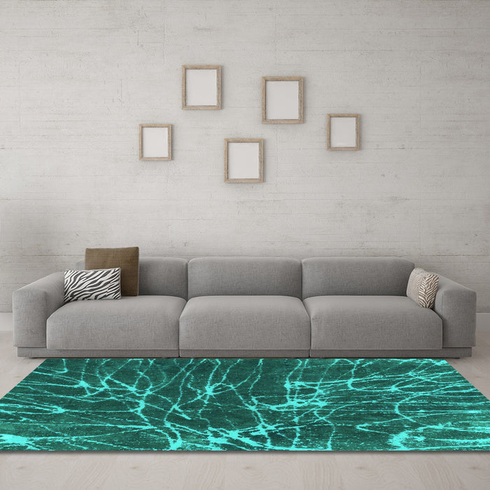 Machine Washable Abstract Turquoise Modern Area Rugs in a Living Room,, wshabs994turq