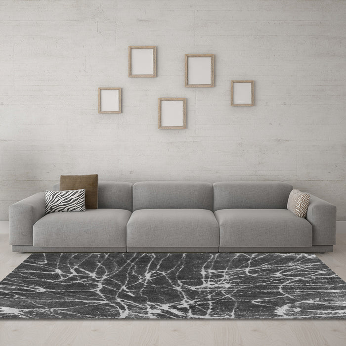 Machine Washable Abstract Gray Modern Rug in a Living Room,, wshabs994gry