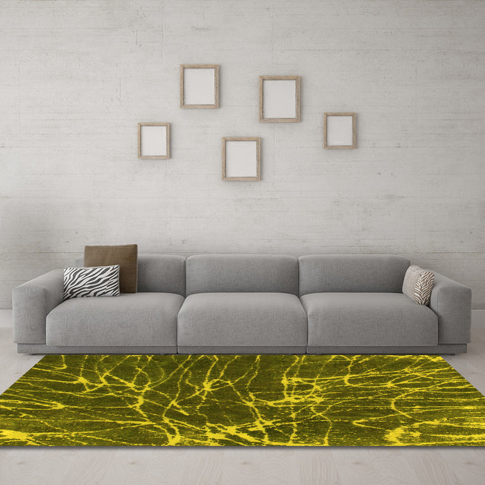 Machine Washable Abstract Yellow Modern Rug in a Living Room, wshabs994yw