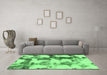 Machine Washable Abstract Emerald Green Modern Area Rugs in a Living Room,, wshabs995emgrn