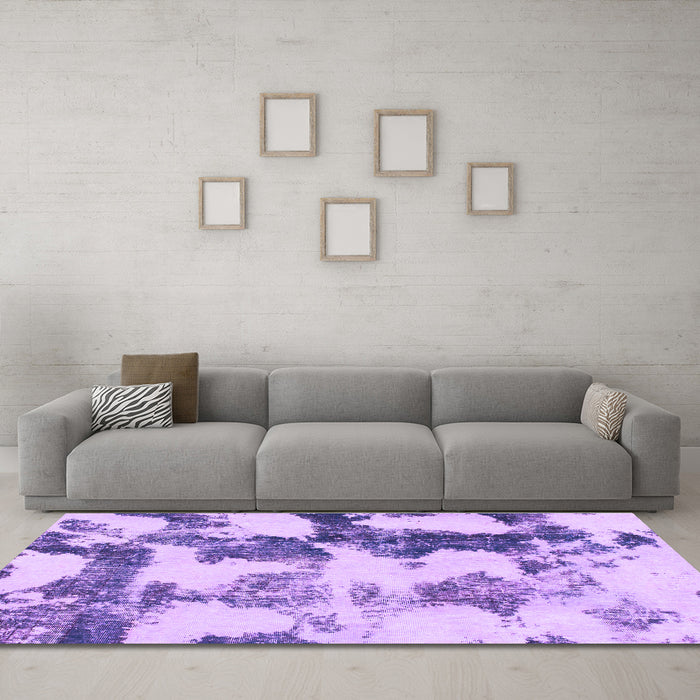 Machine Washable Abstract Purple Modern Area Rugs in a Living Room, wshabs995pur