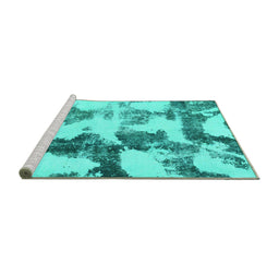 Sideview of Machine Washable Abstract Turquoise Modern Area Rugs, wshabs995turq